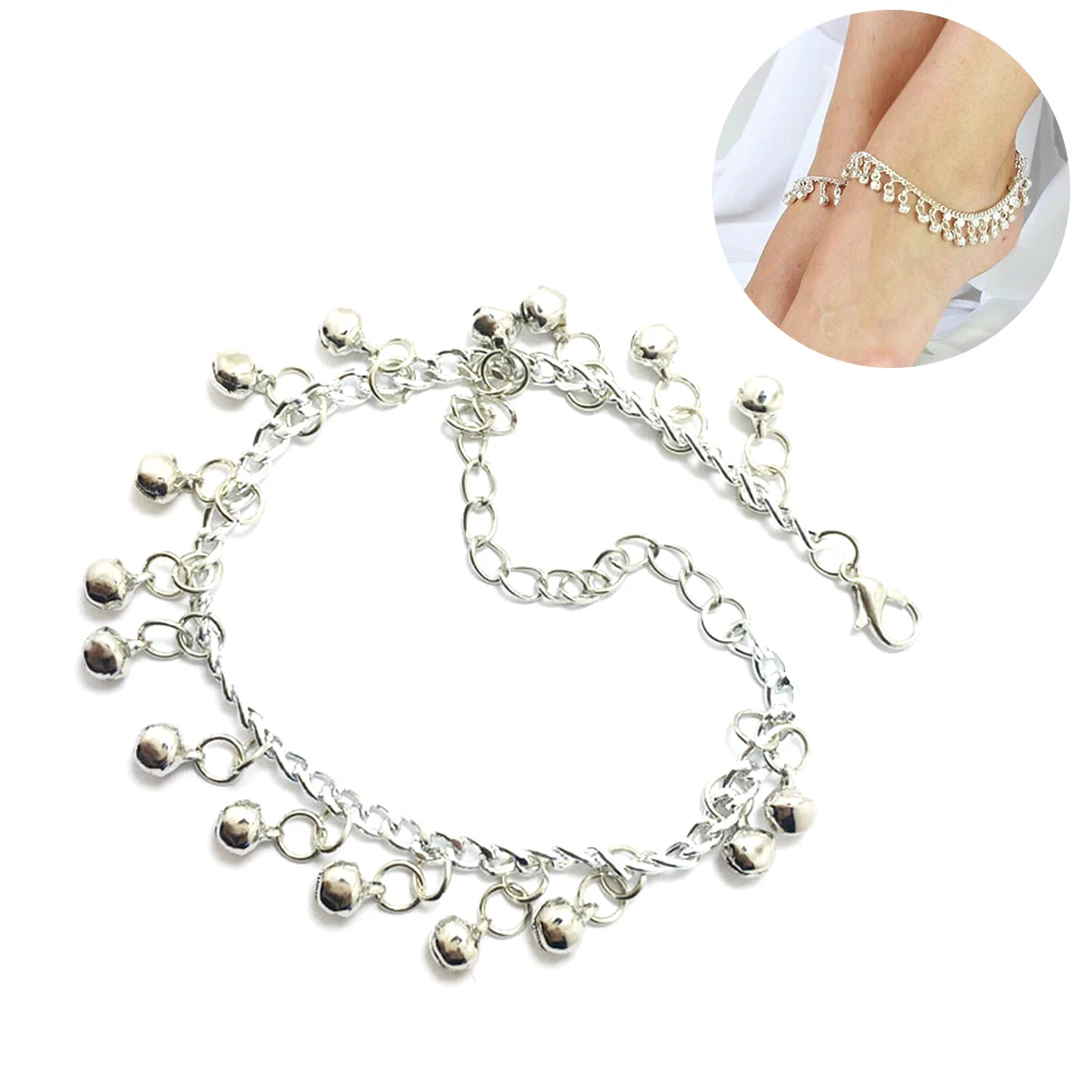 Silver Anklet Decorative Bell Fashionable Shaped Decoration Adjustable Multilayer