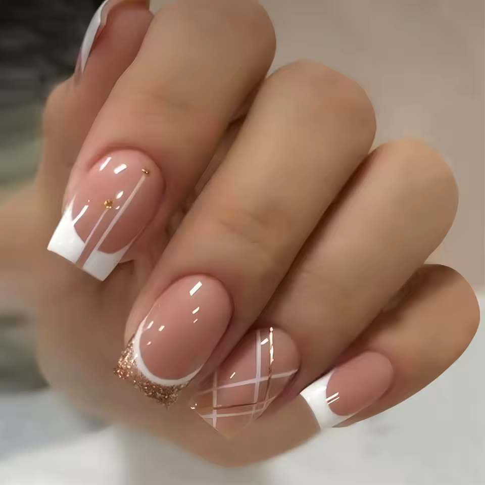짧은 사각형 가짜 손톱, 간단한 프랑스 가짜 손톱, 네일 프레스, 풀 커버 네일 팁, 분리형 DIY 매니큐어, 24 개 - AliExpress 
