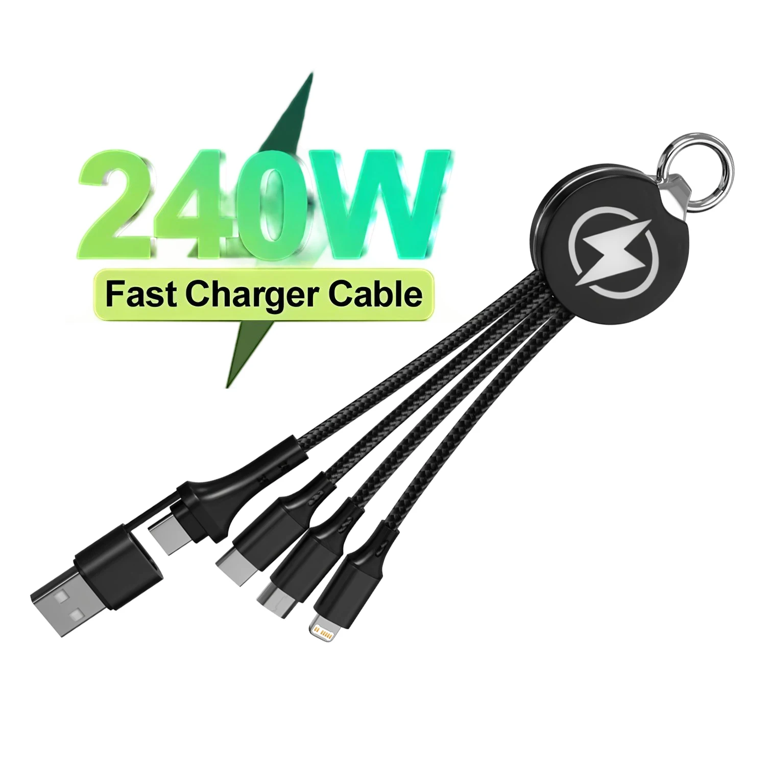 1-2PCS 3 in 2 Multi USB Fast Charging Cable Keychain Short Charger Cord Type C Micro IOS Port For iPhone Samsung All Smartphones