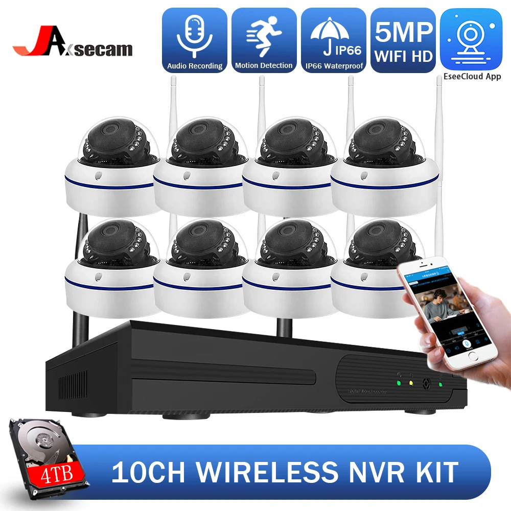 

10CH IP Camera Wifi NVR Kit CCTV System 5MP Outdoot Waterproof Audio Wireless Dome Cameras Video Surveillance System 10 Channels