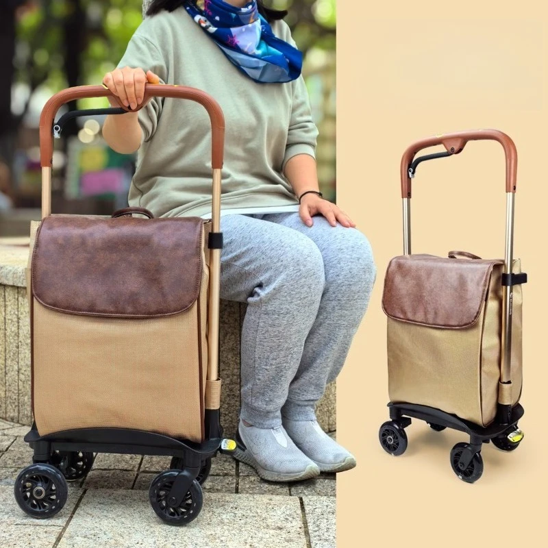 

Elderly shopping trolley walking travel lever telescopic portable brake handrail luggage