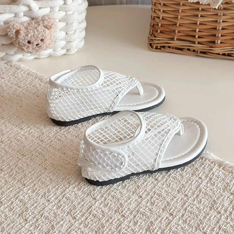 Spring Boys Girl's Flip Flop Sandals Mesh Hook-loop Breathable Chic Kid's Flat Shoe Solid Colors Anti-slip Casual Children Shoes