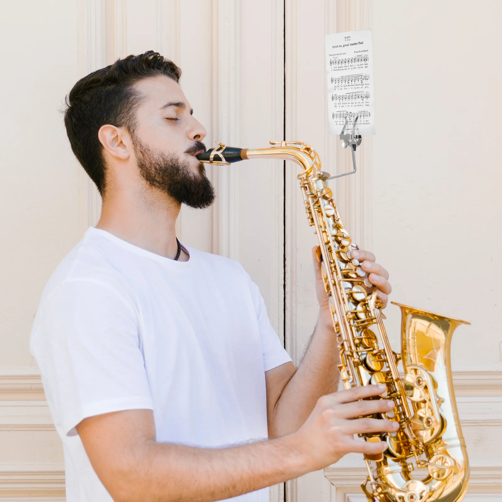 

Saxophone Sheet Music Holder Stand Tripod Silver Music Stand Holder For Marching Band Rehearsal Performance Durable Stable Fine