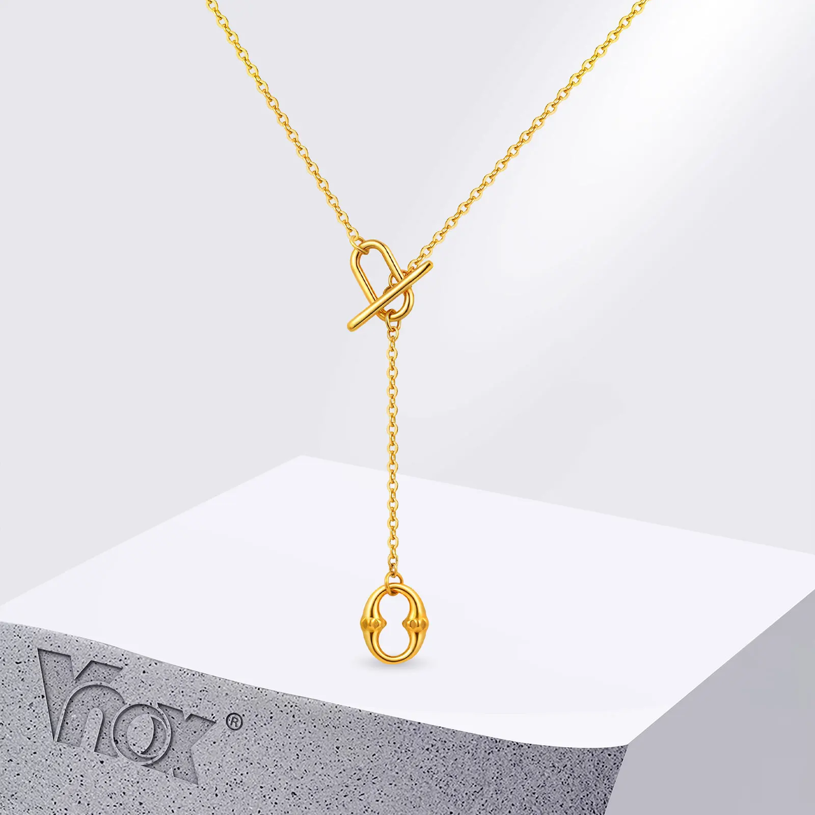 

Vnox Women's Stainless Steel Necklaces, Two OT Buckles Trendy Y-shaped Pendant, Simple Collar Jewelry Ladies Daily