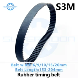 S3M Timing Belt Length153 159 162 165 168 171 174 177 180 183 186 189 192 195 198 201 204mm Width 6-20mm Rubber Toothed Belt