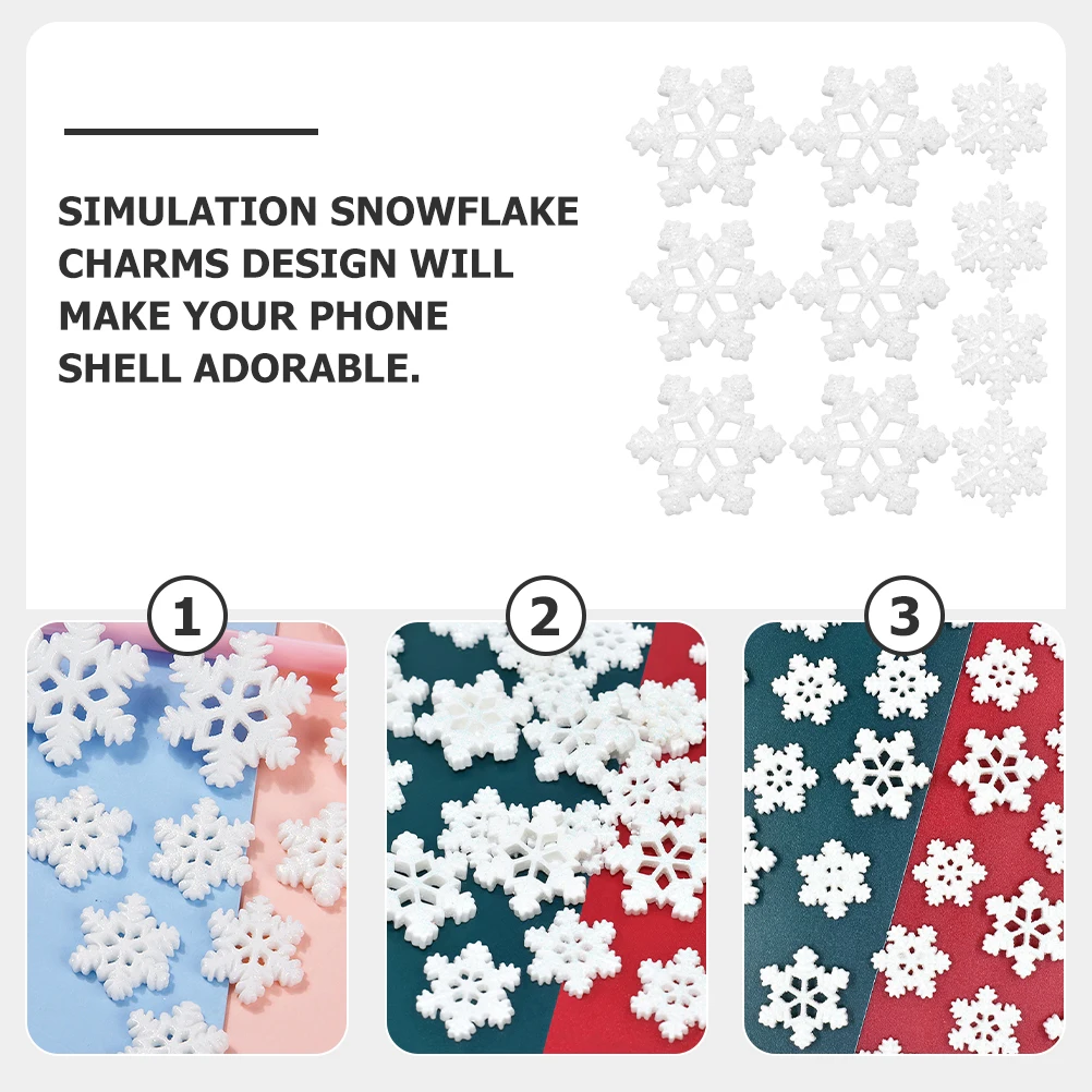 40 Uds. De abalorios de copo de nieve de simulación, adorno artesanal DIY para decoración de carcasa de teléfono, accesorios para el cabello, accesorio para el hogar, apliques de copo de nieve