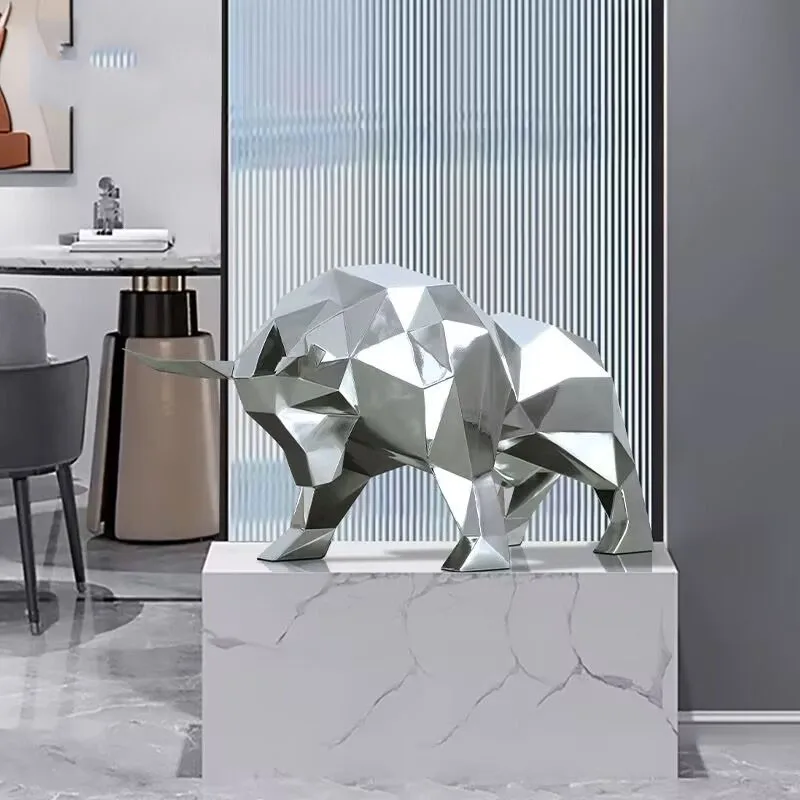 Bull Ornaments Attract Wealth Living Room Modern Abstract Geometric Statues Decorations Floor Sculptures Housewarming Gifts