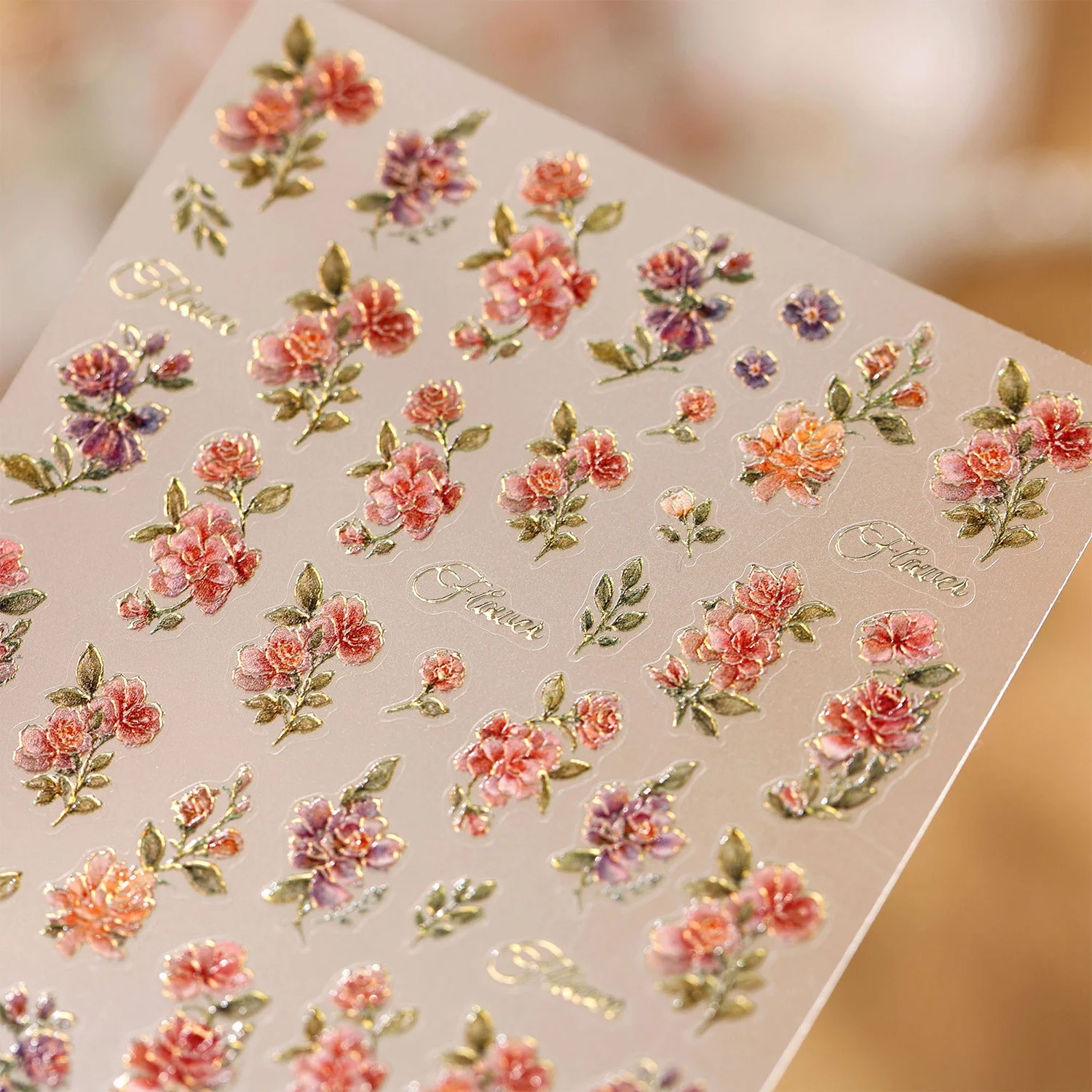 Gradient Rose Flower Embossed Rose Twig Gilded Bloom Charming Floral 5D Nail Stickers Luxury Self Adhesive Romantic Manicure
