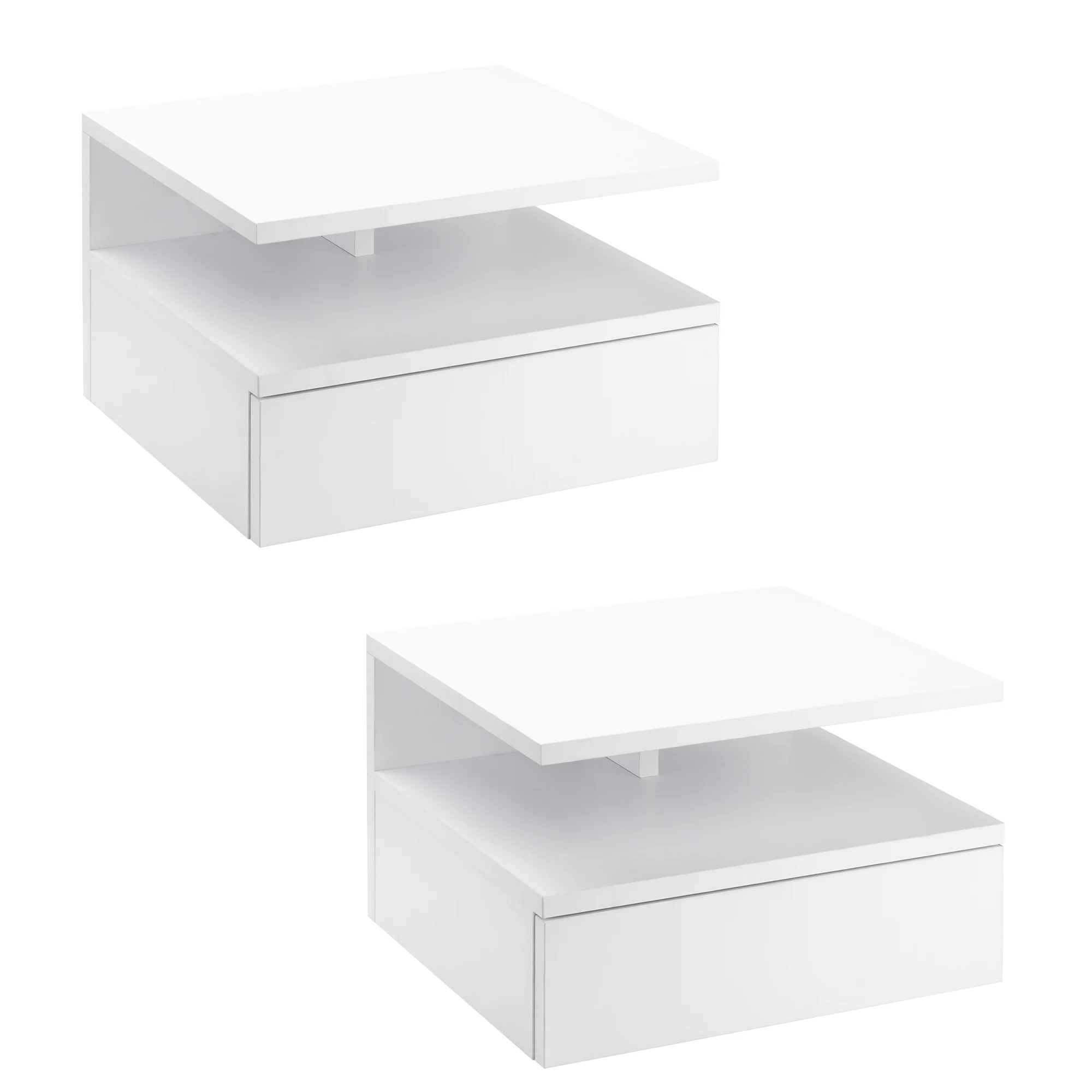 HOMCOM Lot de 2 tables de chevet murales, tables de nuit suspendues avec tiroir coulissant, compartiment ouvert, plateau, style