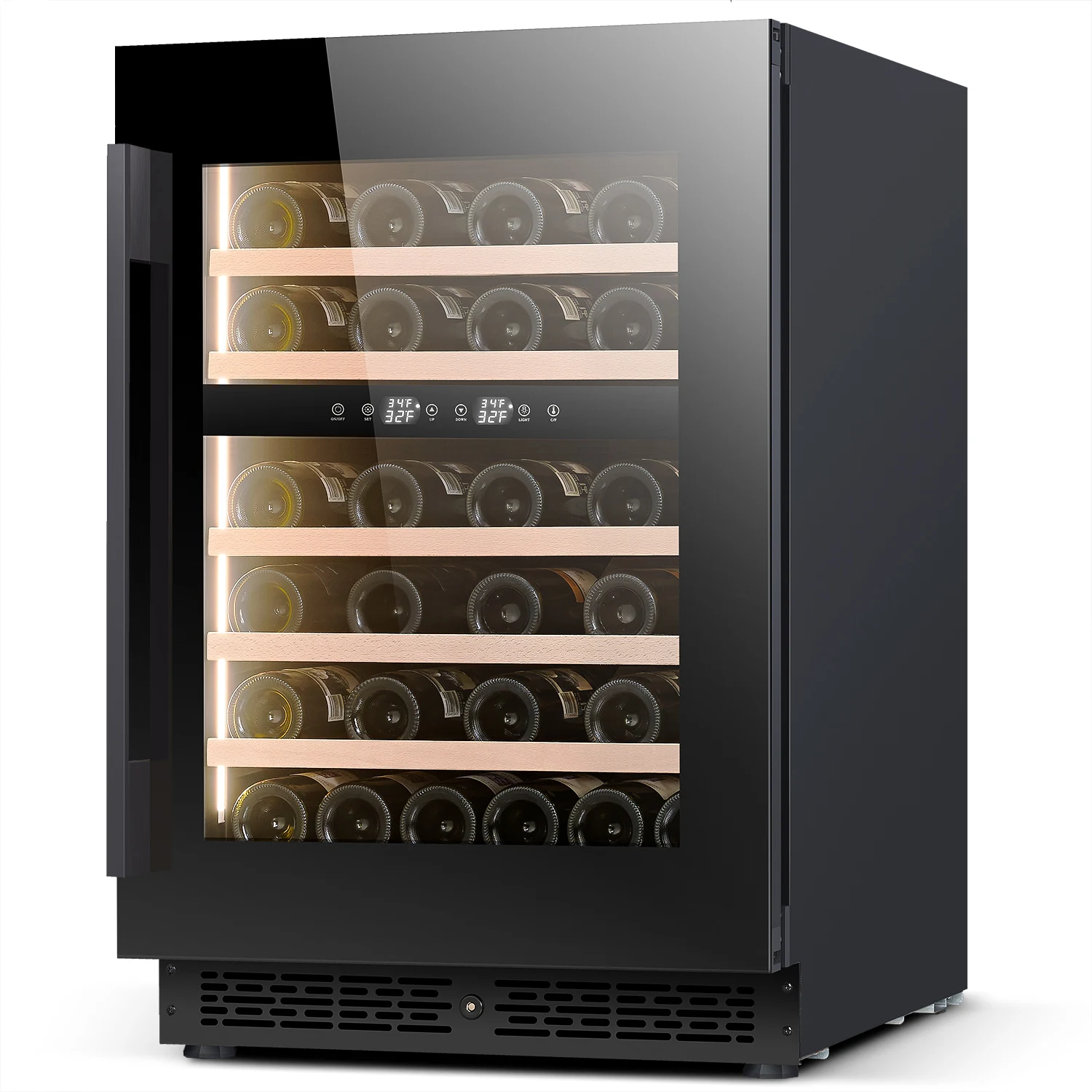 

Винный шкаф-холодильник NE-403D с двумя температурными зонами, из нержавеющей стали, с интеллектуальным поддержанием постоянной температуры, воздушным охлаждением и без инея, с полками