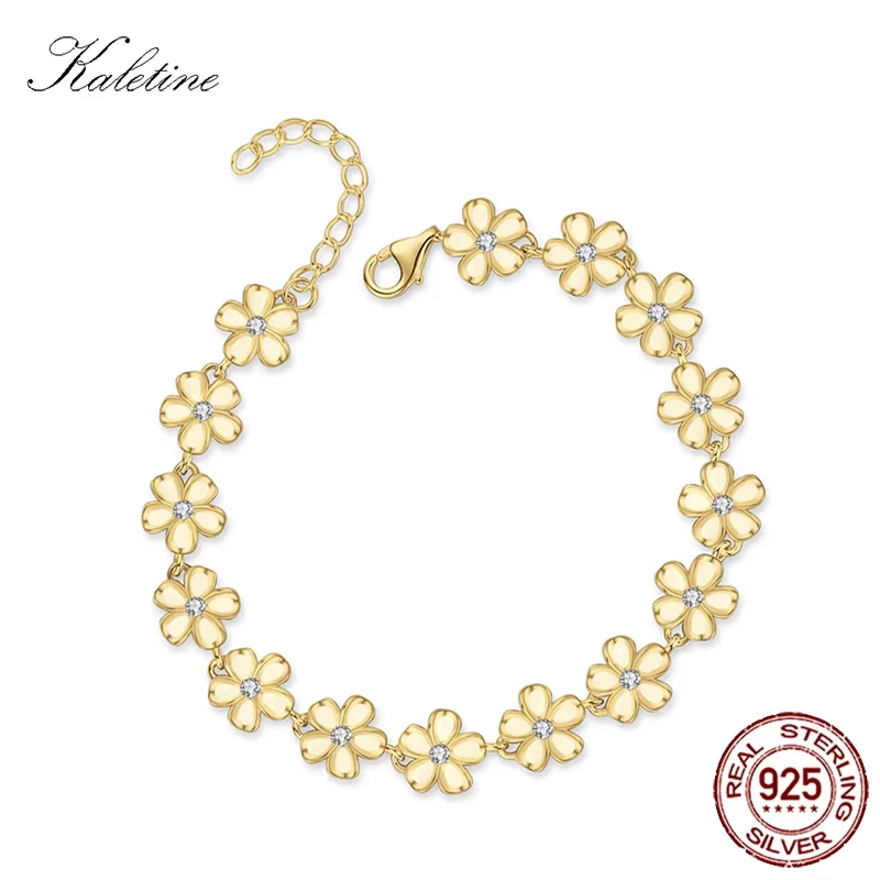 KALETINE 925 Sterling Silver Bracelet Lucky MiniFine-Leaf-Clover Charm Brtacelet Original For Bracelet Silver 925 Jewelry