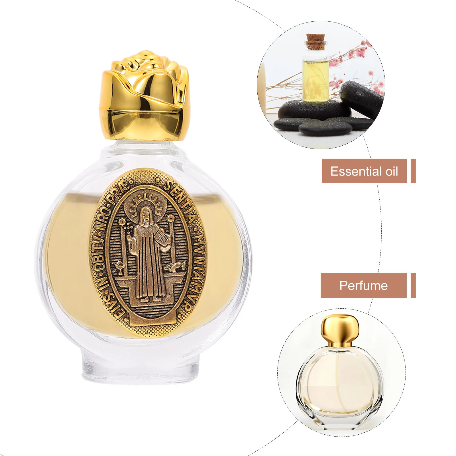 Botella de agua bendita de vidrio transparente, contenedor de Perfume recargable, adorno de Metal elegante a prueba de fugas para viajes religiosos, 6 uds., 15Ml