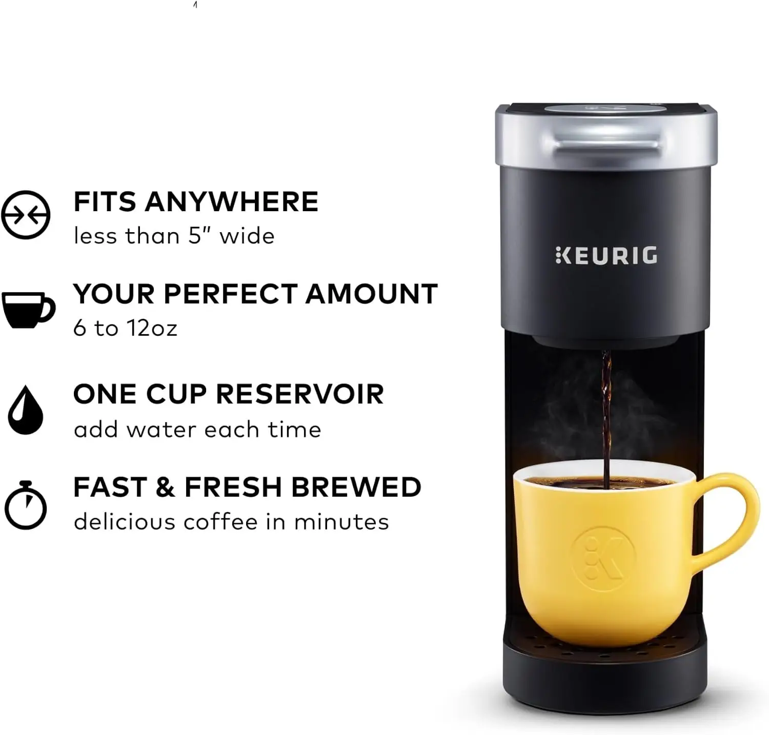 K-Mini Single Serve K-Cup Pod Coffee Maker, 6 to 12oz Brew size, with Cord Storage, Perfect for Small Spaces, Black | Cord