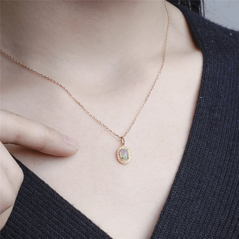 LAMOON Luxury Necklace Natural Opal Pendant 925 Sterling Silver Gold Color Chains Oval Shape Elegant Choker Party Gifts NI229