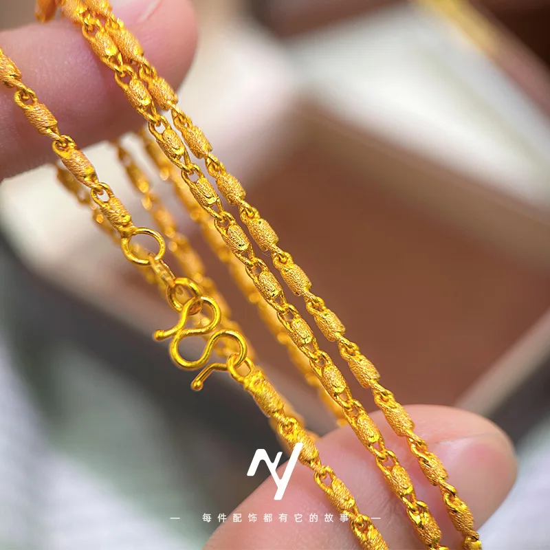 

Женская цепочка на ключицу из 24-каратного золота AU999 — минималистичный золотой кулон в виде бочки, универсальный и вневременный, идеально подходит для ежедневного использования