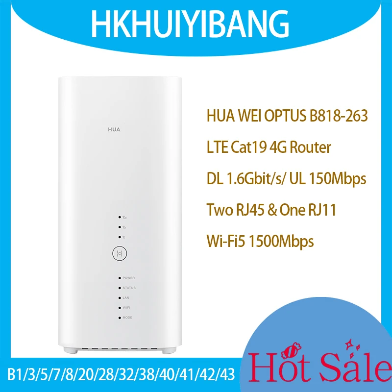 

Unlocked HUA WEI 4G WiFi Router B818-263 Dual Band LTE Modem Wireless Gigabit CPE 4G Cat19 1.6Gbps Indoor Router Sim Card Slot