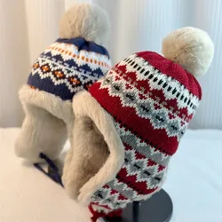 New Autumn Winter Warm Hat Plush Retro Ear Protection Cap Cold Proof Versatile Knitted Hat for Women