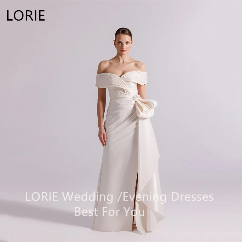 

LORIE Polychrome Wedding Dresses A-Line Off Shoulder V-Neck Pleat Bridal Dress Floor-Length Side Silt Bridal Gown Customized