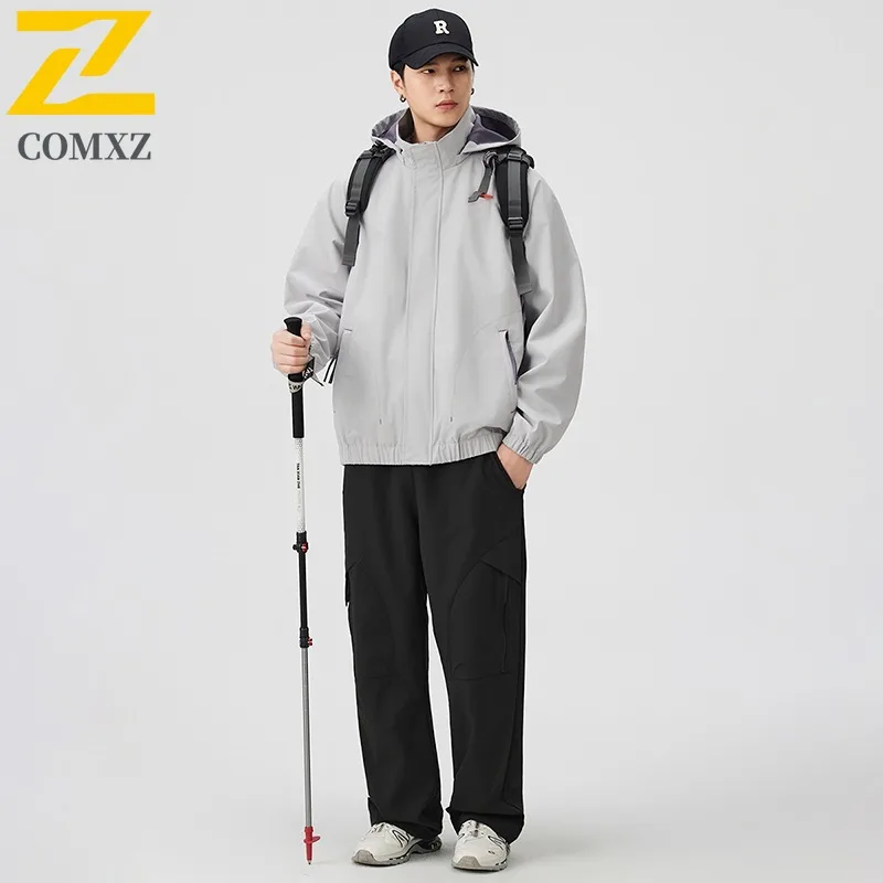 

COMXZ Mens Jacket Leisure Hooded Outdoor Mountaineering Lightweight Coat Casual Hiking Wear Resistant Autumn Windbreaker
