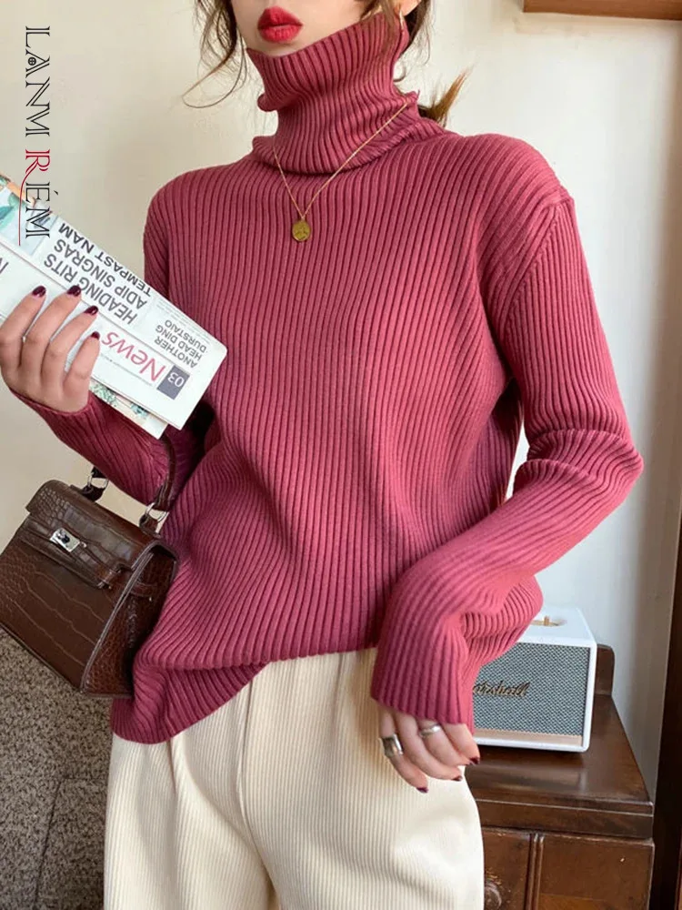 

LANMREM женский вязаный свитер с воротником, осень-зима 2023, новые однотонные универсальные свитера с длинными рукавами, женские 2Z2879