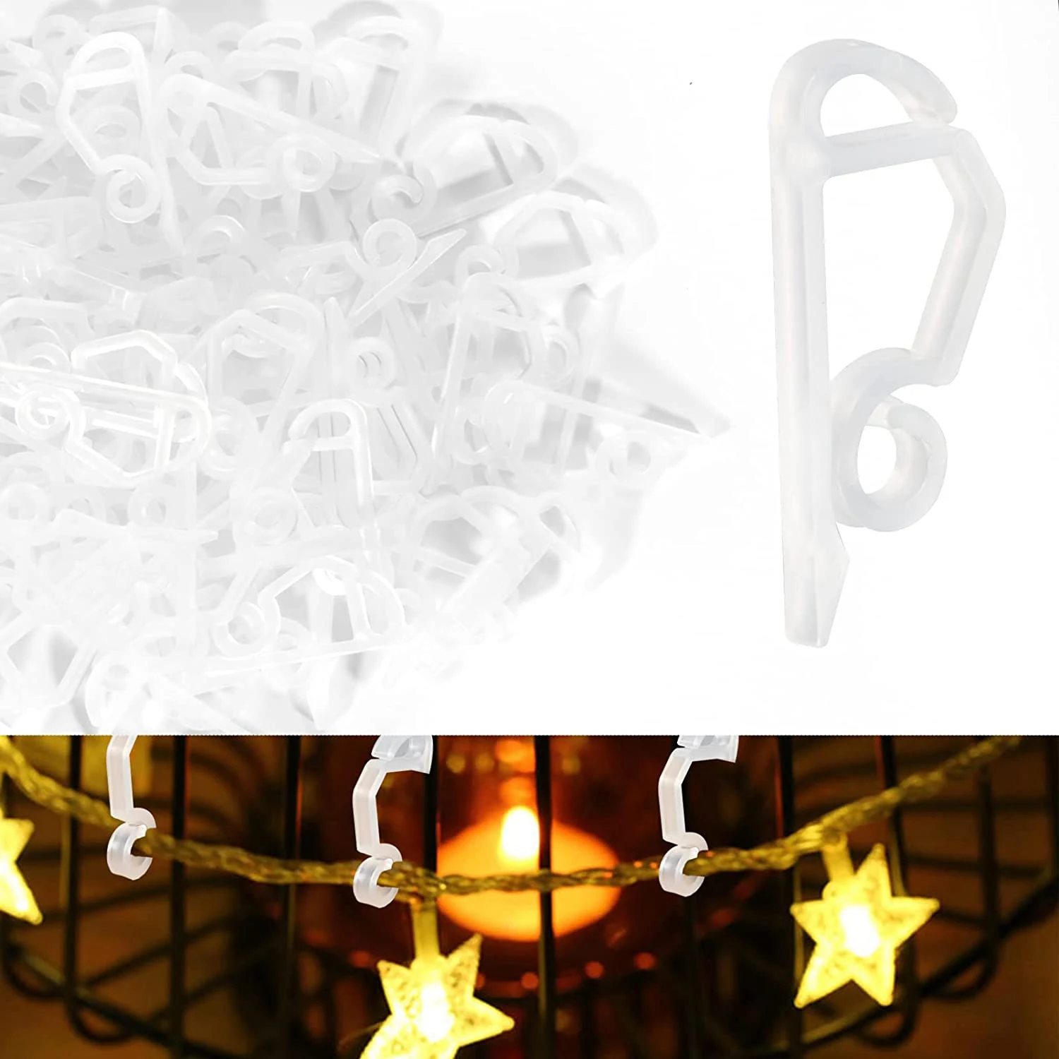 Paquete de 120 clips de luz navideña para exteriores, colgadores de luces navideñas resistentes a la intemperie, ganchos para canalones para vacaciones navideñas, color blanco