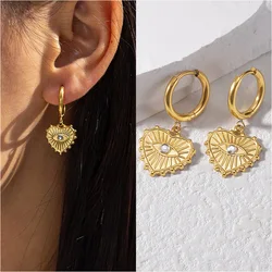 14K Gold Plated Vintage Wedding Couple Jewelry Earrings Stainless Steel Geometric Heart-shaped Pendant Earrings for Women Gifts