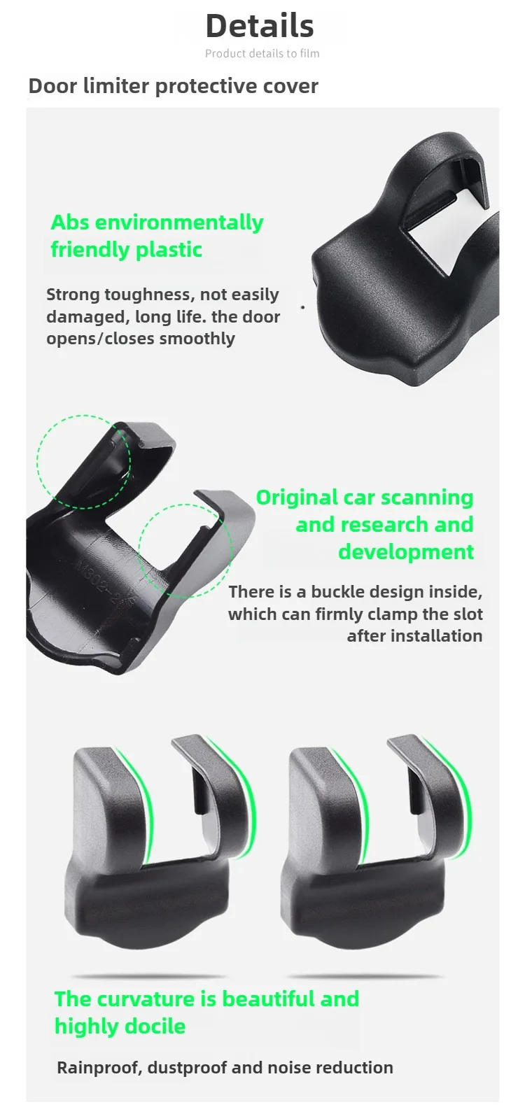 Für Tesla Model 3 Y Juniper Highland 2019-2025 2026 ABS Autotürschloss-Begrenzer Schutzabdeckung Kit Check-Arm-Stopper Verriegelungsschutz – Detail 7