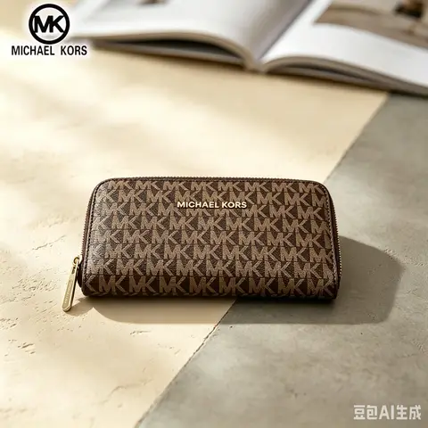 MICHAEL KORS Women's Casual Fashion Long Zipper Wallet MK Classic Letter Flower Wallet Multi functional Wallet Card Bag