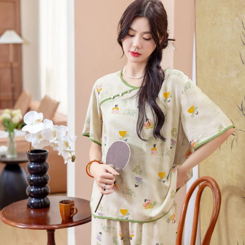 

Pyjamas Summer Women's Clothing Sets Thin Home Loose Cozy Simple Affordable Elegant High-quality Casual Cool Breathable Mature