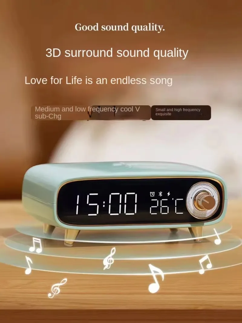 C19-retro Bluetooth Wireless Charging Stereo Multi-function Desktop Ornament Clock Home Speaker Birthday Gift