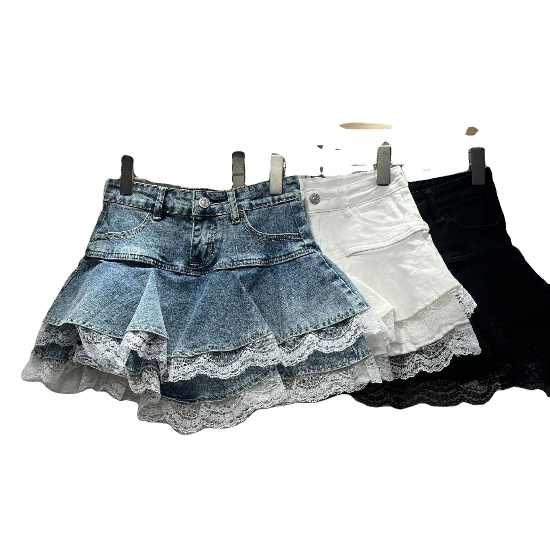 

2025 New Arrival Summer Fashion Hot Girl Short High Waist Denim Lace Tassel Skirt Women Mini Skirts