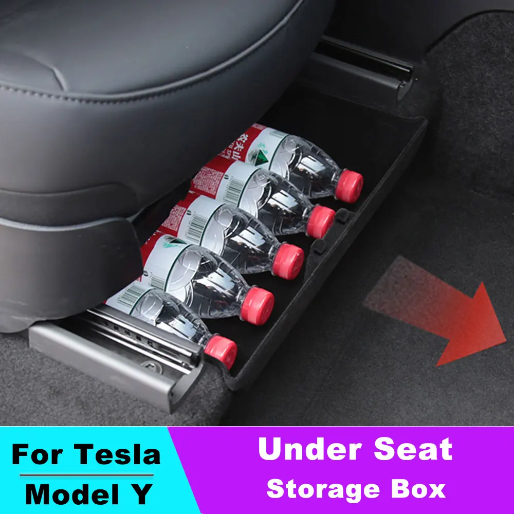 Car Under Seat Storage Box For Tesla Model Y 21- 23 Auto High Capacity Organizer Case Drawer Holder Car Interior Accessories