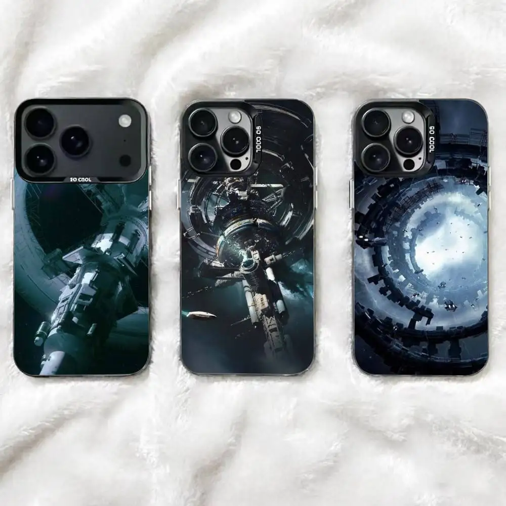 Sci-fi space station Phone Case For iPhone 17,16,15,14,13,12,11 Plus,Pro Max,XS,Colored Silver Plated Inside Cover