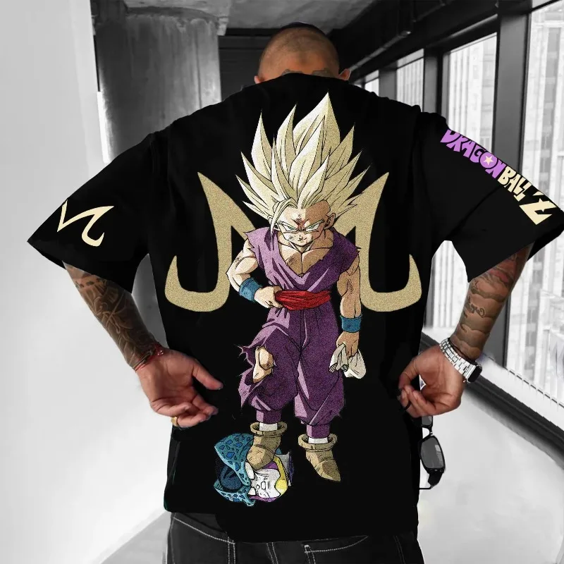 Dragon Ball Z Herren 2025, Sommer, lockeres T-Shirt, Ins Street Style, Gohan, Anime, Super Saiyajin, bedruckt, Harajuku, lässig, Eltern-Kind-Top