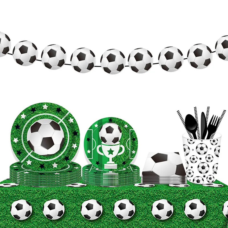 Football Theme Party Disposable Tableware Paper Plates Balloons Flags Birthday Decorate Foil Globos Soccer Sports Party Supplies