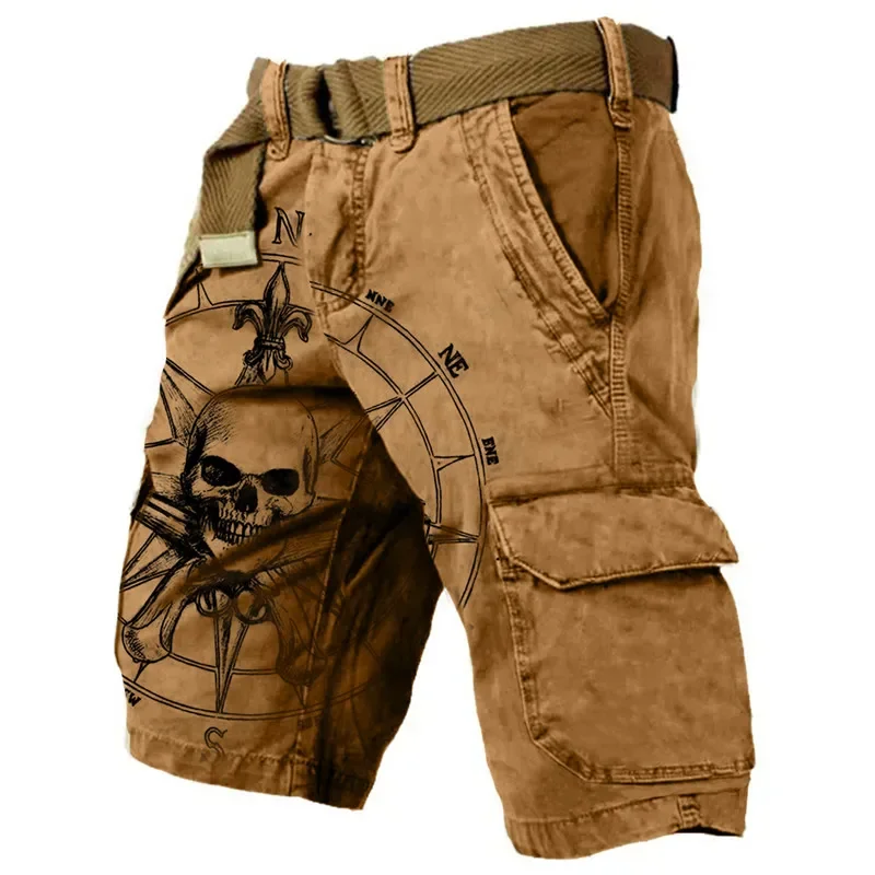 Men's 3D digital jeans trend sports street running shorts outdoor versatile loose fitting denim shorts military pants field trai