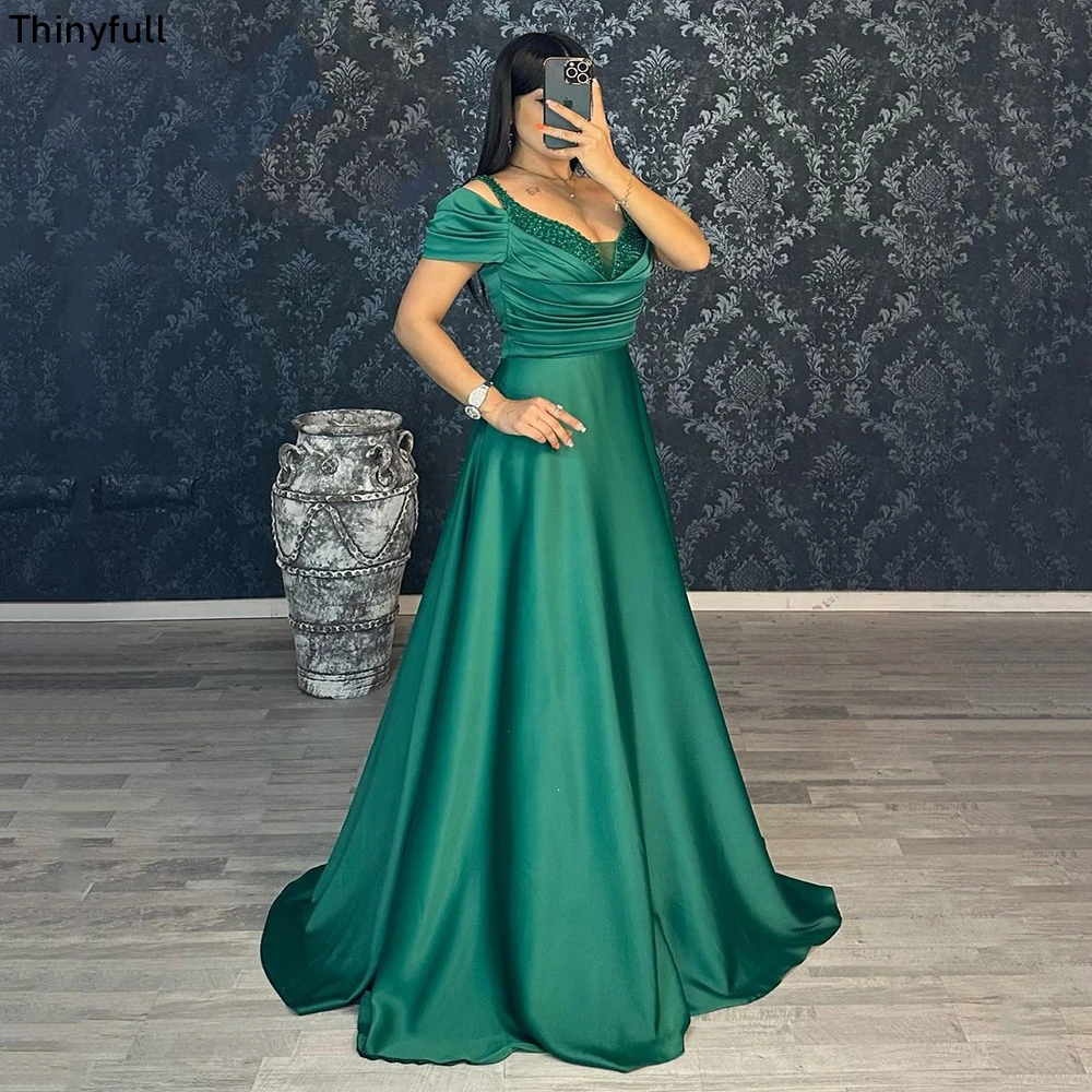 

Thinyfull Saudi Arabia Prom Dresses A-line Off The Shoulder Evening Party Gowns Sequines Long Bridesmaid Formal Occasion Dress