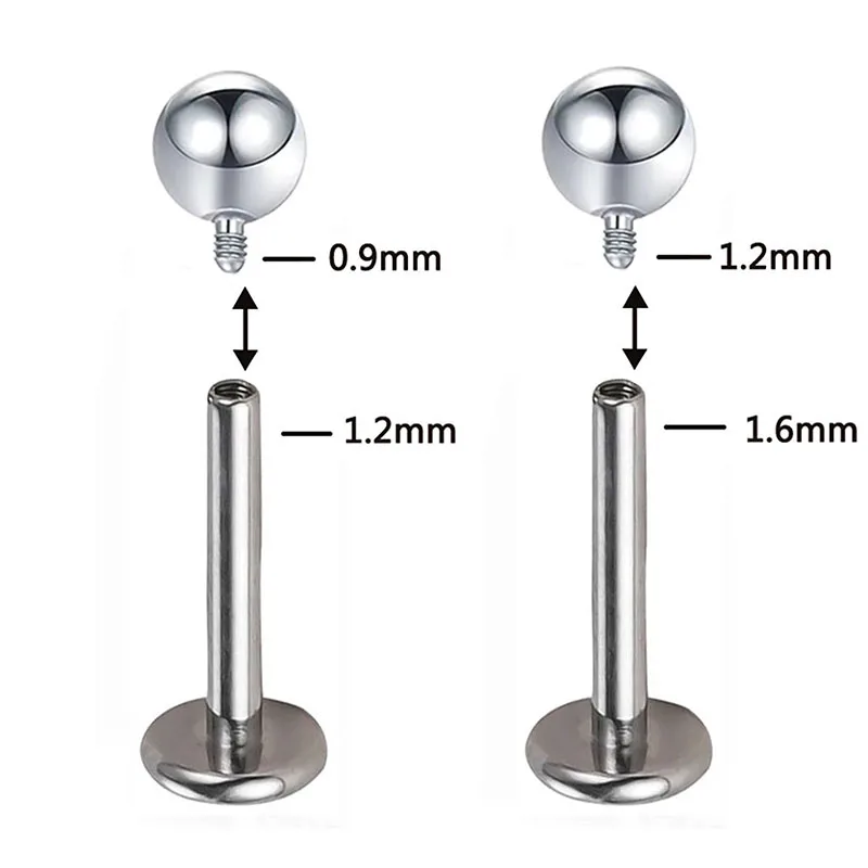 10 шт. ASTM F 136, титановый пирсинг, шариковый аксессуар с внешней резьбой для 0,9 мм-1,2 мм, серьги с резьбой, пирсинг, украшения для тела