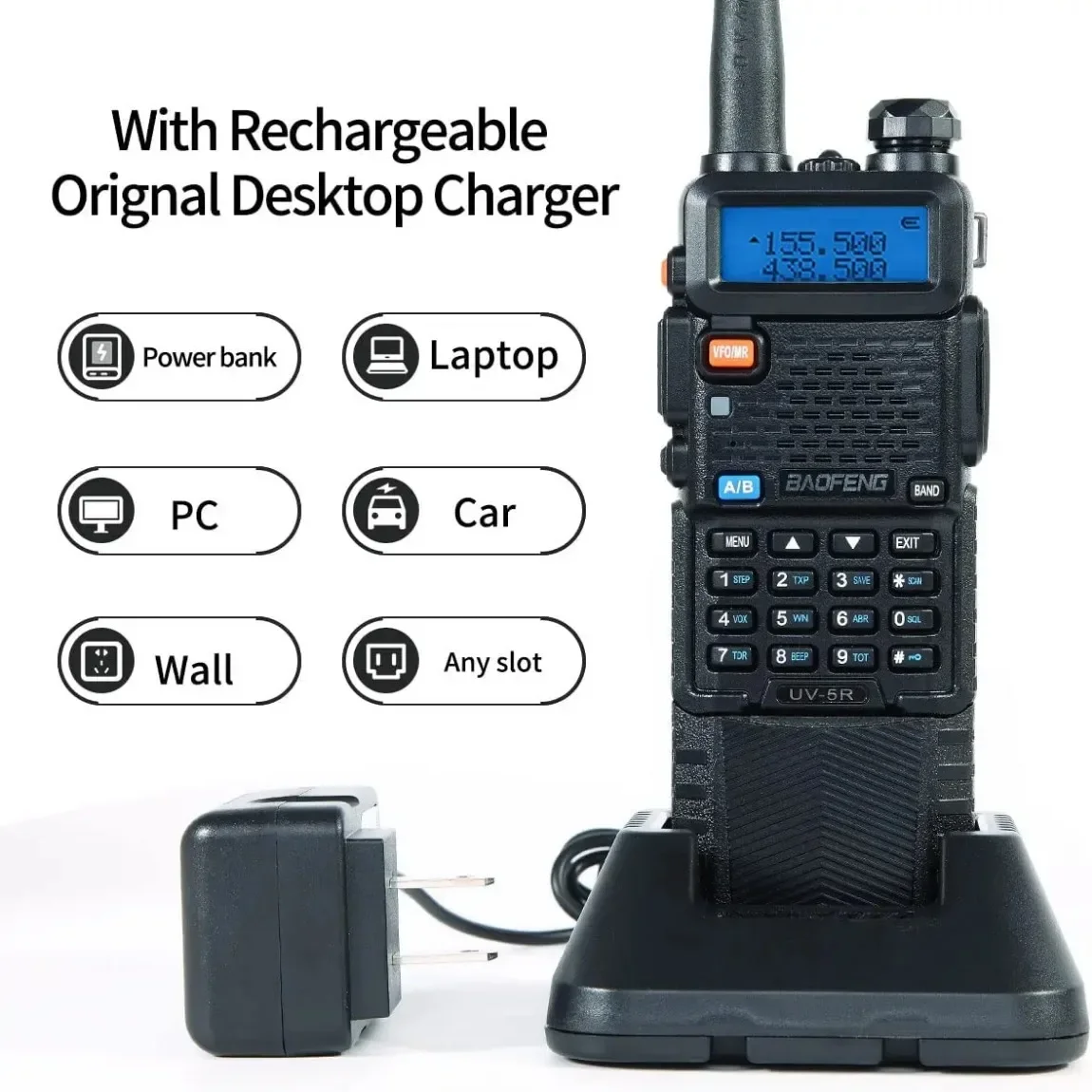 Baofeng UV-5R 5W/8W Walkie Talkie VHFUHF Banda Dupla com Bateria de íon de lítio de 3800mAh de longo alcance 16KM UV5R Ham Rádios em dois sentidos