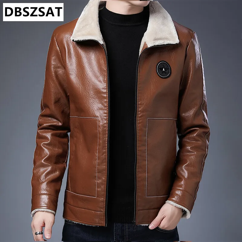 سترة جلدية عصرية دافئة للرجال سترة جلدية مخملية جديدة غير رسمية للخريف والشتاء سترات جديدة للرجال على الموضة وسيم للرجال