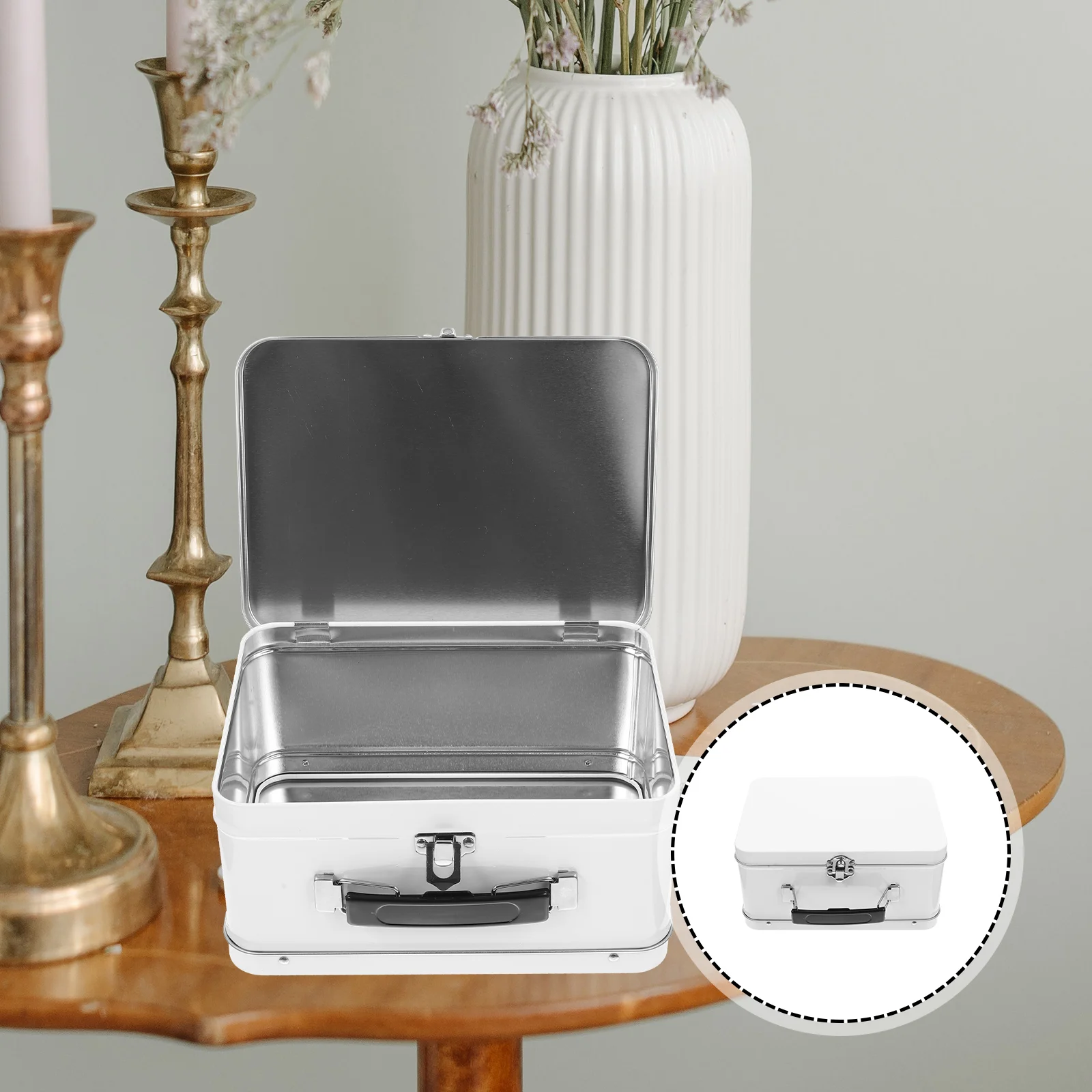 

Tinplate Storage Case With Lock Heat Transfer Tinplate Case Metal Tinplate Storage Holder desk organizer