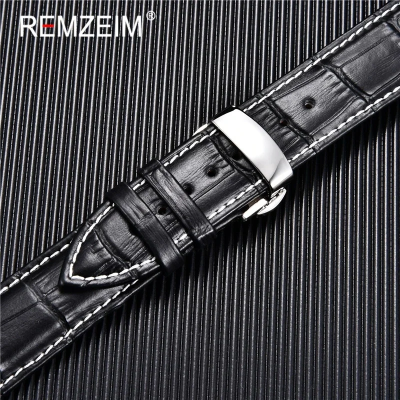 REMZEIM Genuine Leather Strap with Automatic Buckle Watch Band 18mm 20mm 22mm 24mm Replacement Straps Watch Accessories