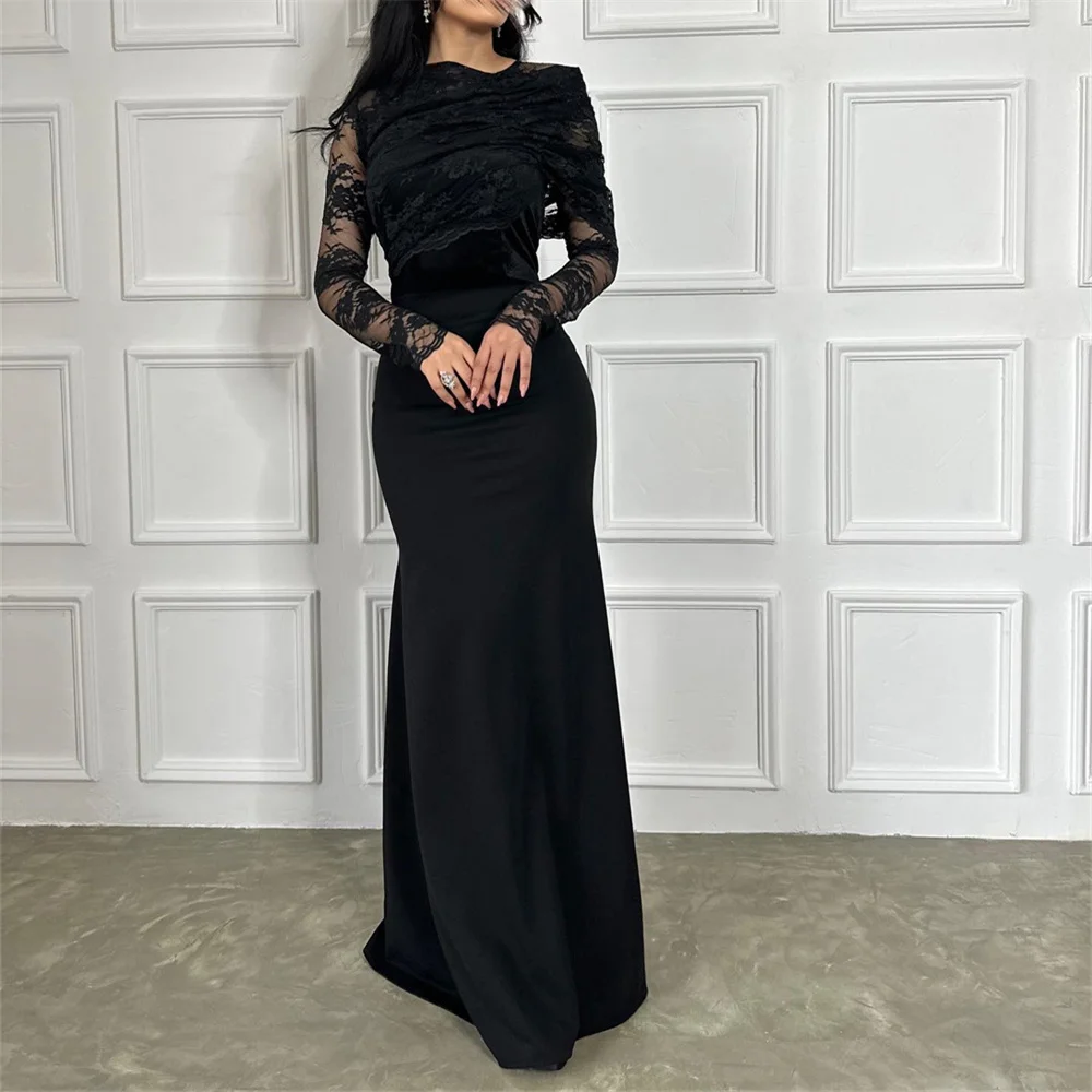 Jirocum Lace Mermaid Prom Gowns Women's Black Party Evening Gown Elegant Floor Length Special Occasion Dress Vestidos De Noche