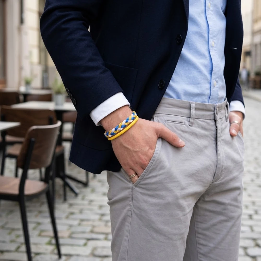 New Double Layered Rope Bracelet For Men Women Colorful Yellow Blue White Woven Bracelets Magnetic Clasp Jewelry Gift