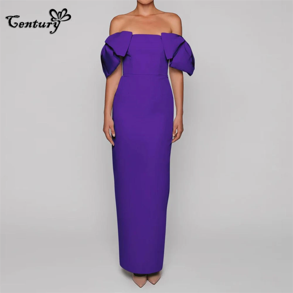 Purple Saudi Arabic Prom Dress Long 2024 Big Bow Off Shoulder Satin Dubai Formal Dresses Evening Gowns for Women Customized