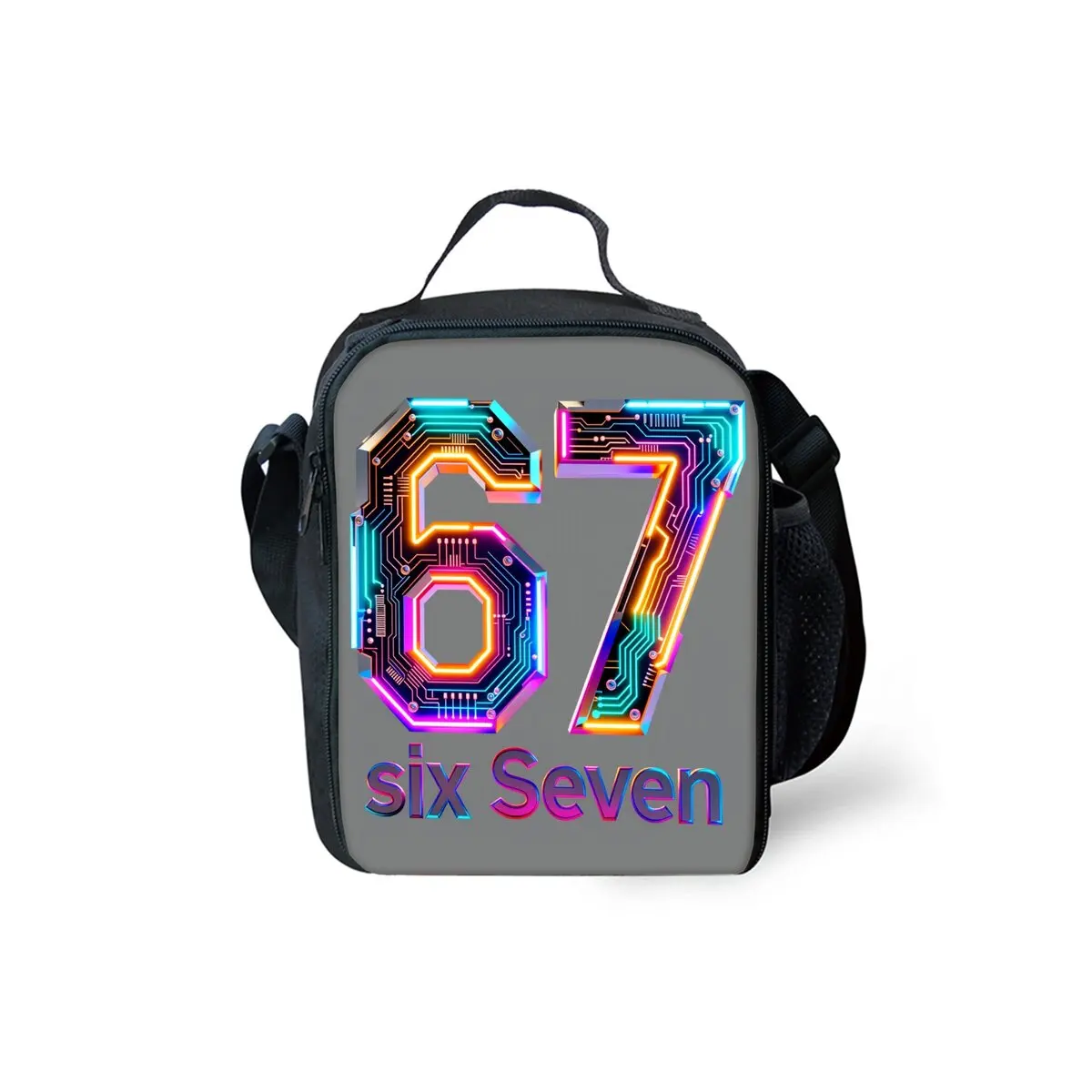 Colorful Number 67 Print Shoulder Strap Insulated Lunch Bags 2D Cartoon Boy/Girls Picnic Food Preservation Lunch Box Bag Thermal