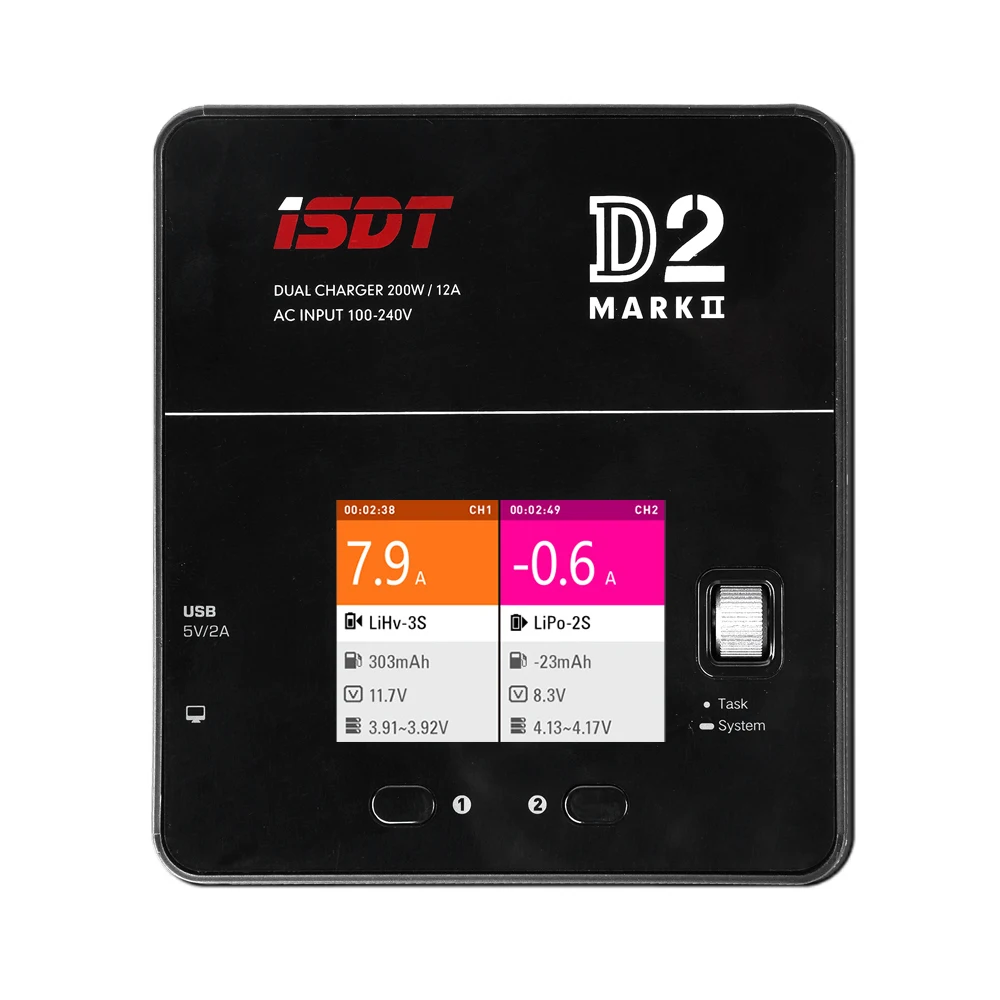 ISDT D2 Mark II 200W 24A Smart Balance Charger AC Dual Channel Output RC Charger For LiFe/Lilon/LiPo/LiHv NiMH/Cd PB Battery