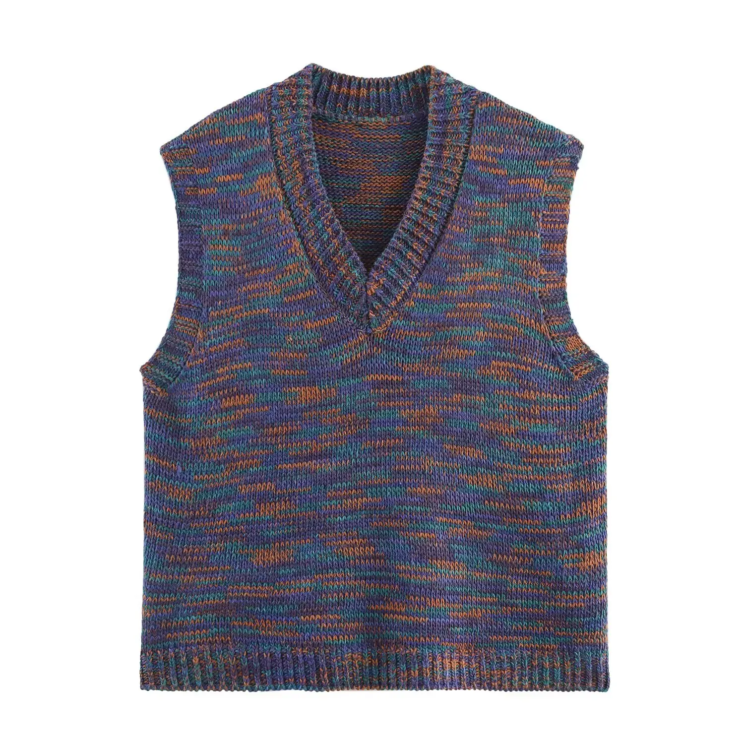 

PB&ZA2025 new summer women's casual retro hollow fashion comfortable all-match V-neck sleeveless knitted vest top