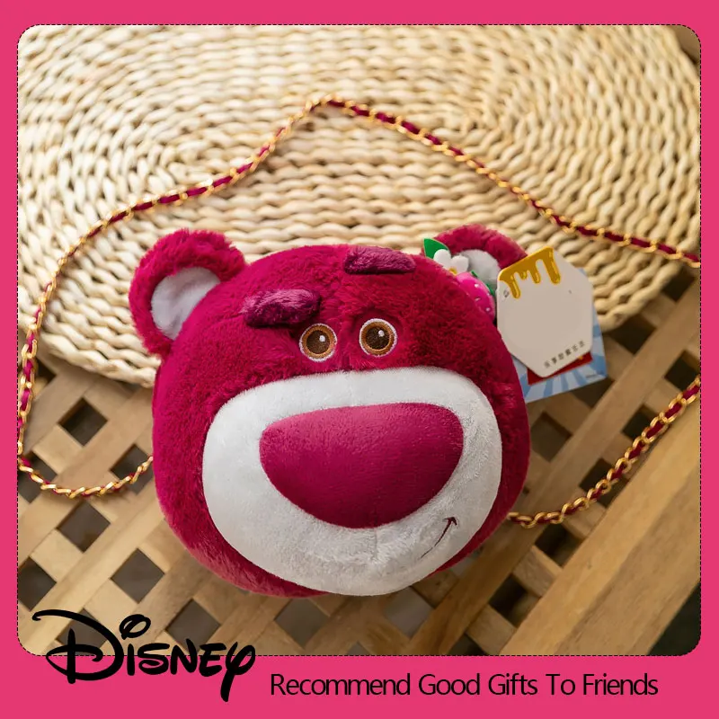 Disney Lotso Kawaii Strawberry Bear Stuffed Toys Cartoon&Cute The Bear Plush Dolls Crossbody Bag Chain bag Gift For Kids Girls