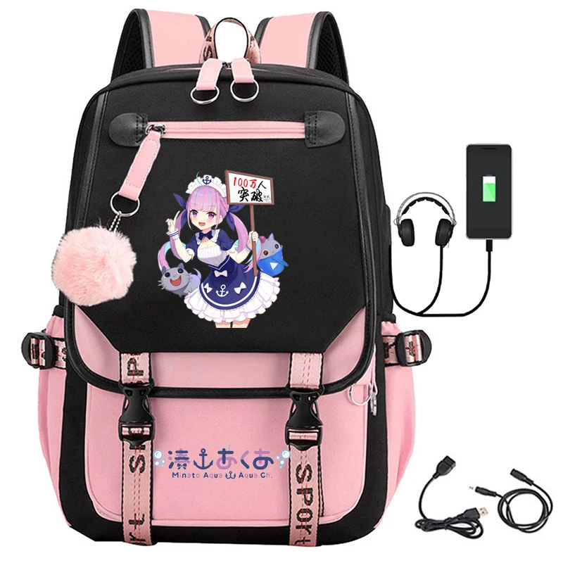 2022 new usb rechargeable backpack minato aqua student school bag